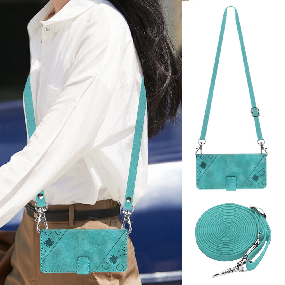 PT005 YB Imprinting Series-7 for iPhone 15 Pro Max Wallet Phone Case PU Leather Stand Cover with Shoulder Strap - Green PT005 YB Imprinting Series-7 for iPhone 15 Pro Max Wallet Phone Case PU Leather Stand Cover with Shoulder Strap - Green